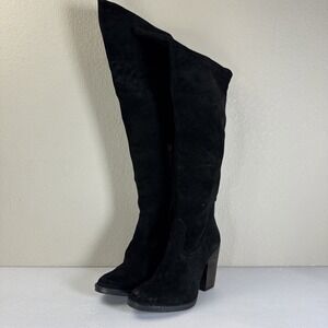 M&C Boots Women Tall Black Over Knee Suede Western Classic